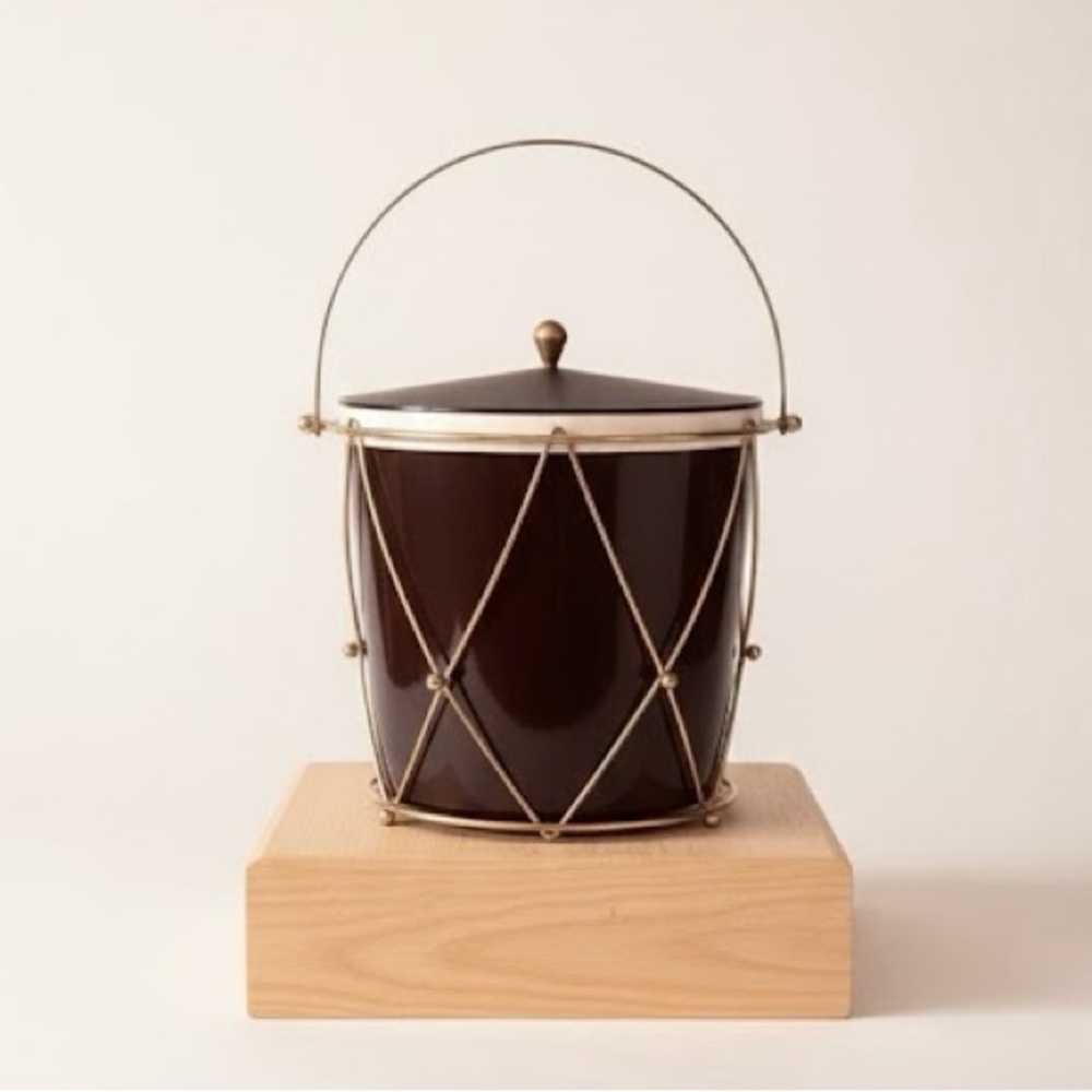 Vintage Black Mid Century Drum Ice Bucket